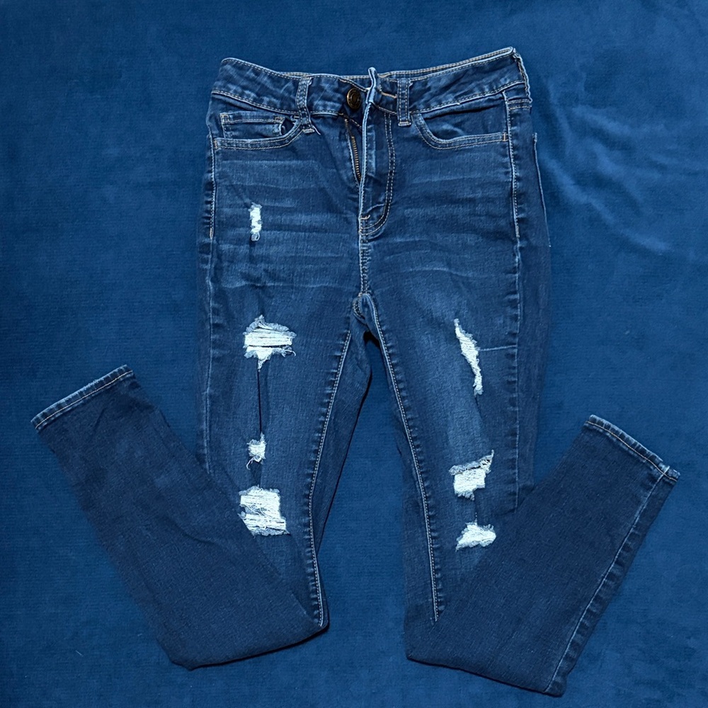 Distressed Skinny Blue Jeans for Women